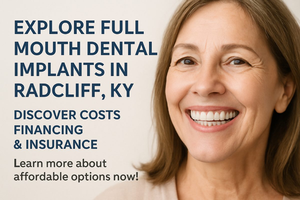 A side-by-side comparison image showing the cost of dentures versus full mouth dental implants over a 20 year period. The dentures costs include relines, adhesives and replacements, whereas the implants cost includes initial procedure and occasional maintenance.