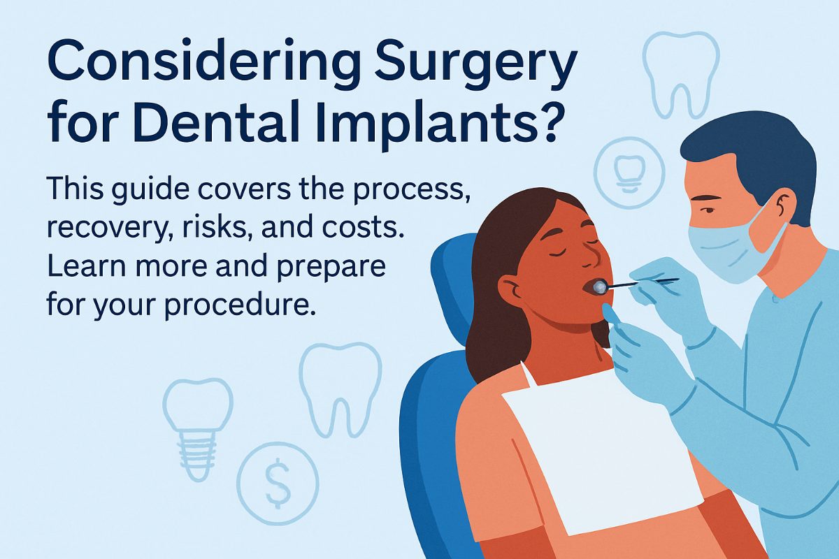 A dentist in sterile surgical environment carefully performing surgery for dental implants on a patient, utilizing surgical tools with precision. No text on the image.