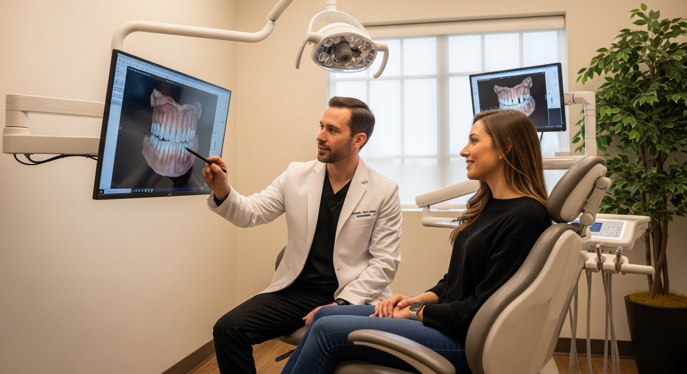Dentist in Radcliff, KY consulting with a patient in a modern office