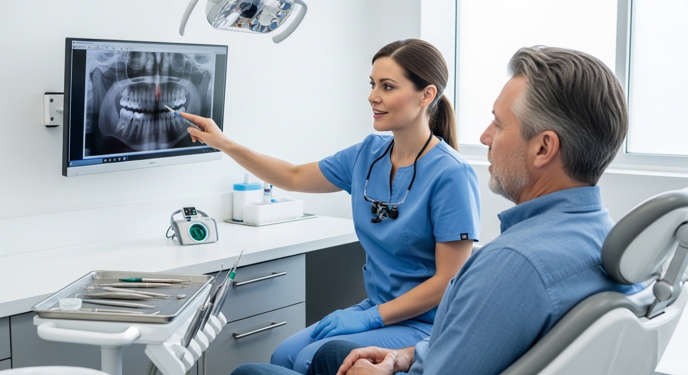 Dentist consulting a patient about root canal treatment