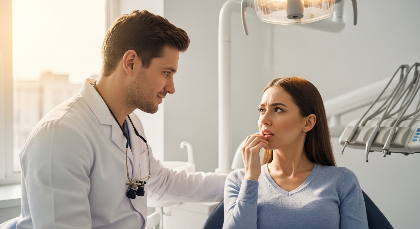 Dentist consulting a patient about dental emergency signs